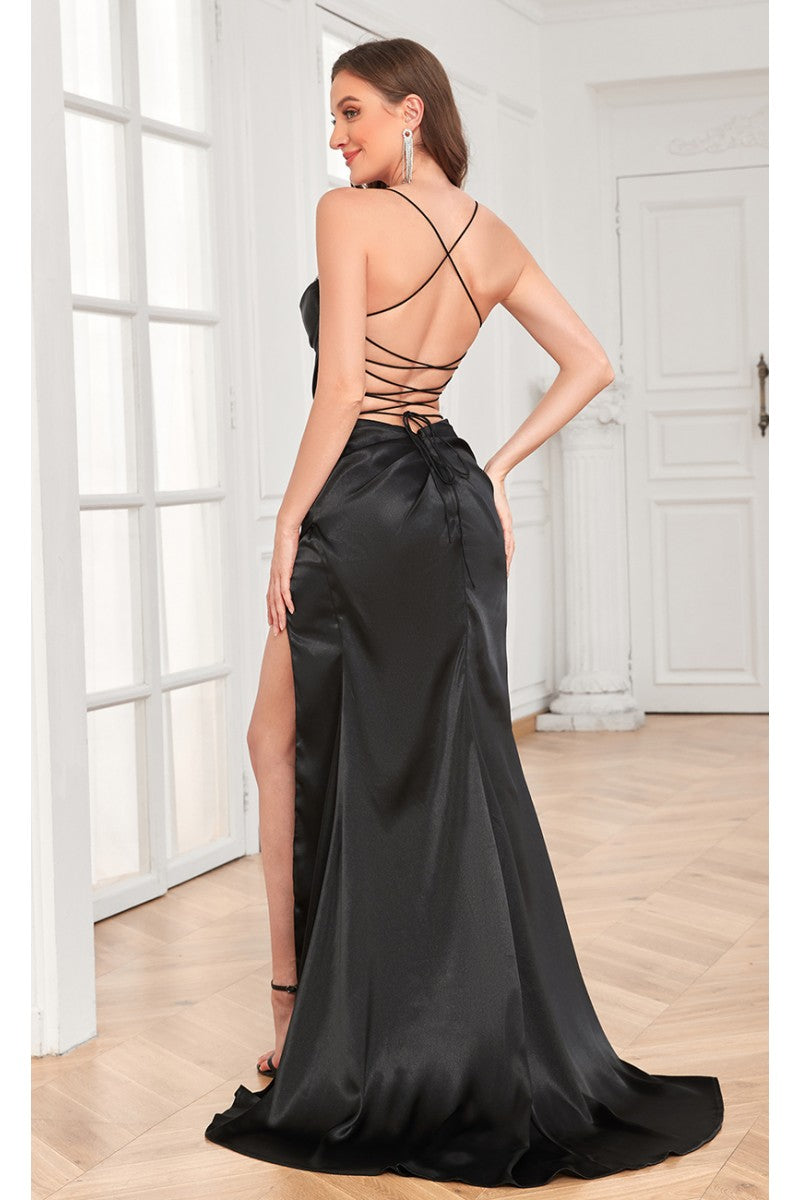 Prom Dresses Prom Fitted Slit Corset Formal Beaded Dress Black