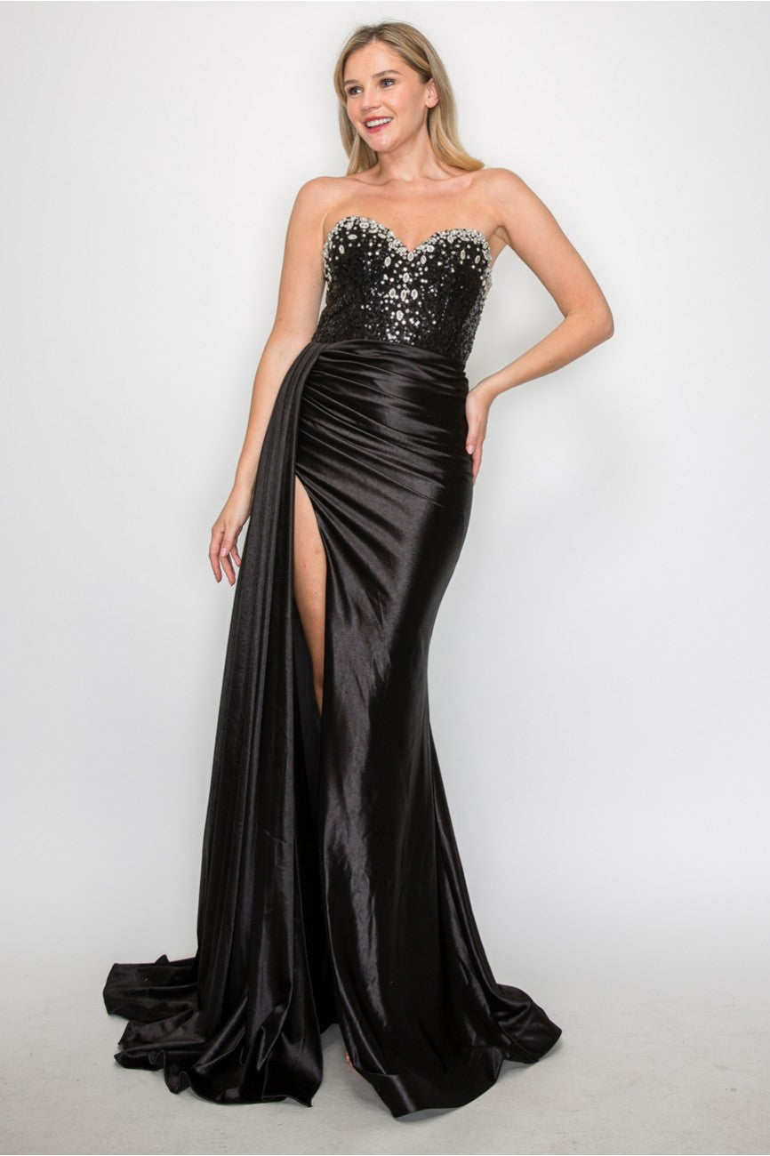 Prom Dresses Long Formal Beaded Corset Prom Gown Black