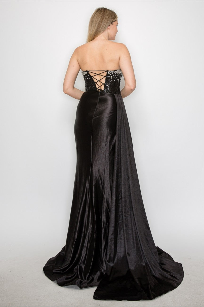 Prom Dresses Long Formal Beaded Corset Prom Gown Black
