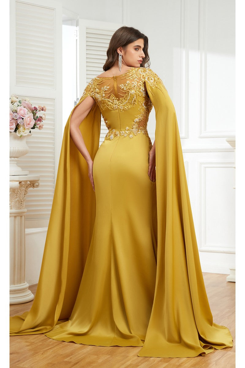 Formal Dresses Long Formal Beaded Slit Evening Dress Mustard