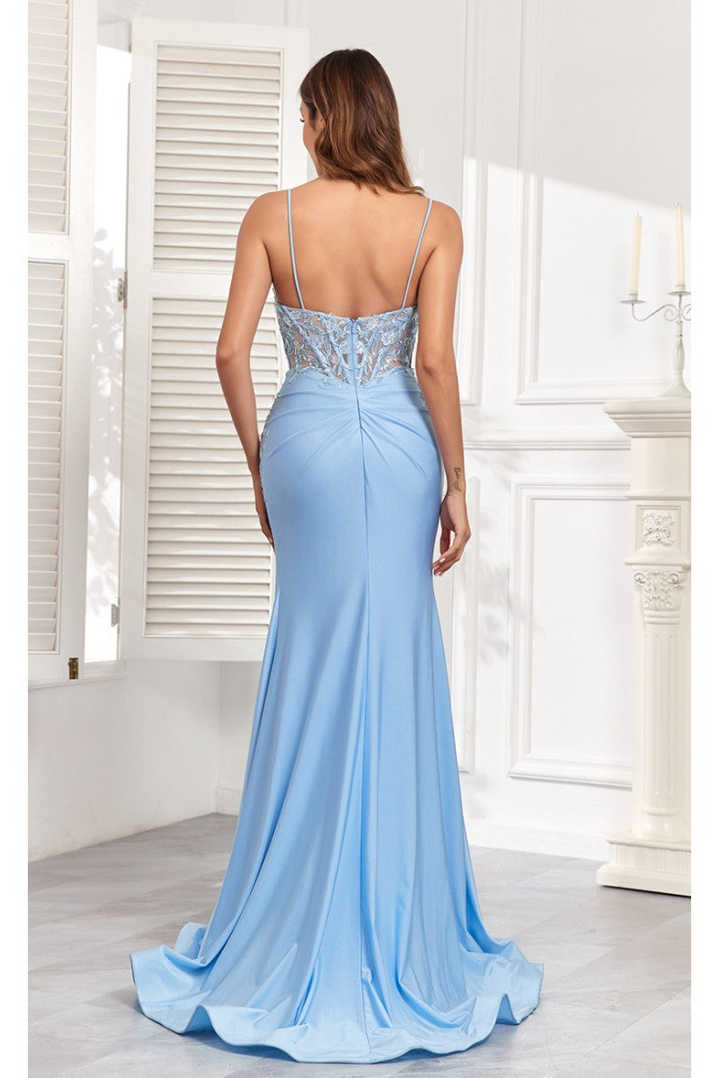 Prom Dresses Prom Long Corset Fitted Sequin Formal Evening Gown Dusty Blue
