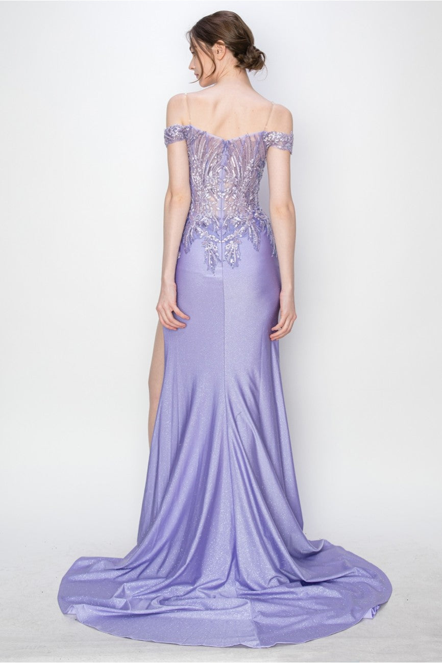 Prom Dresses Prom Long Formal Glitter Applique Dress Lilac