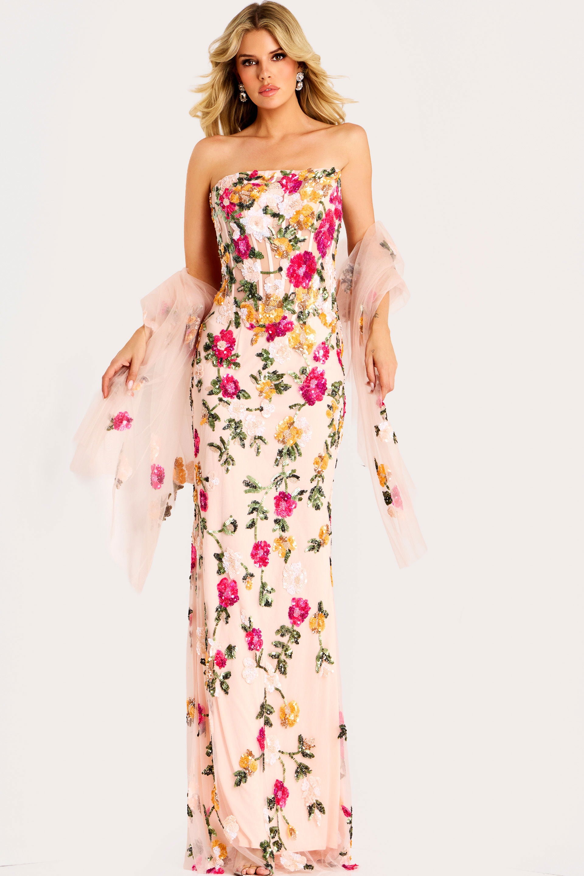 Formal Dresses Long Floral Sequin Prom Formal Dress Jovani 44011 Pink Multi