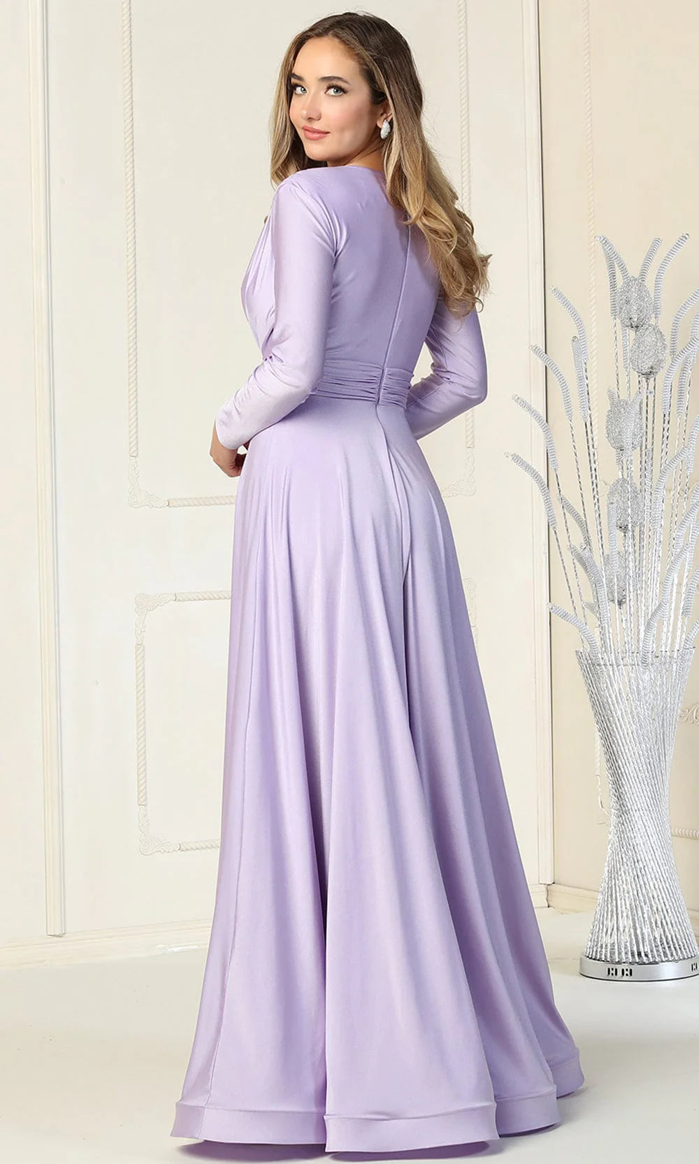 V-Neck Floor-Length Jersey Evening Gown A-Line May Queen 1835