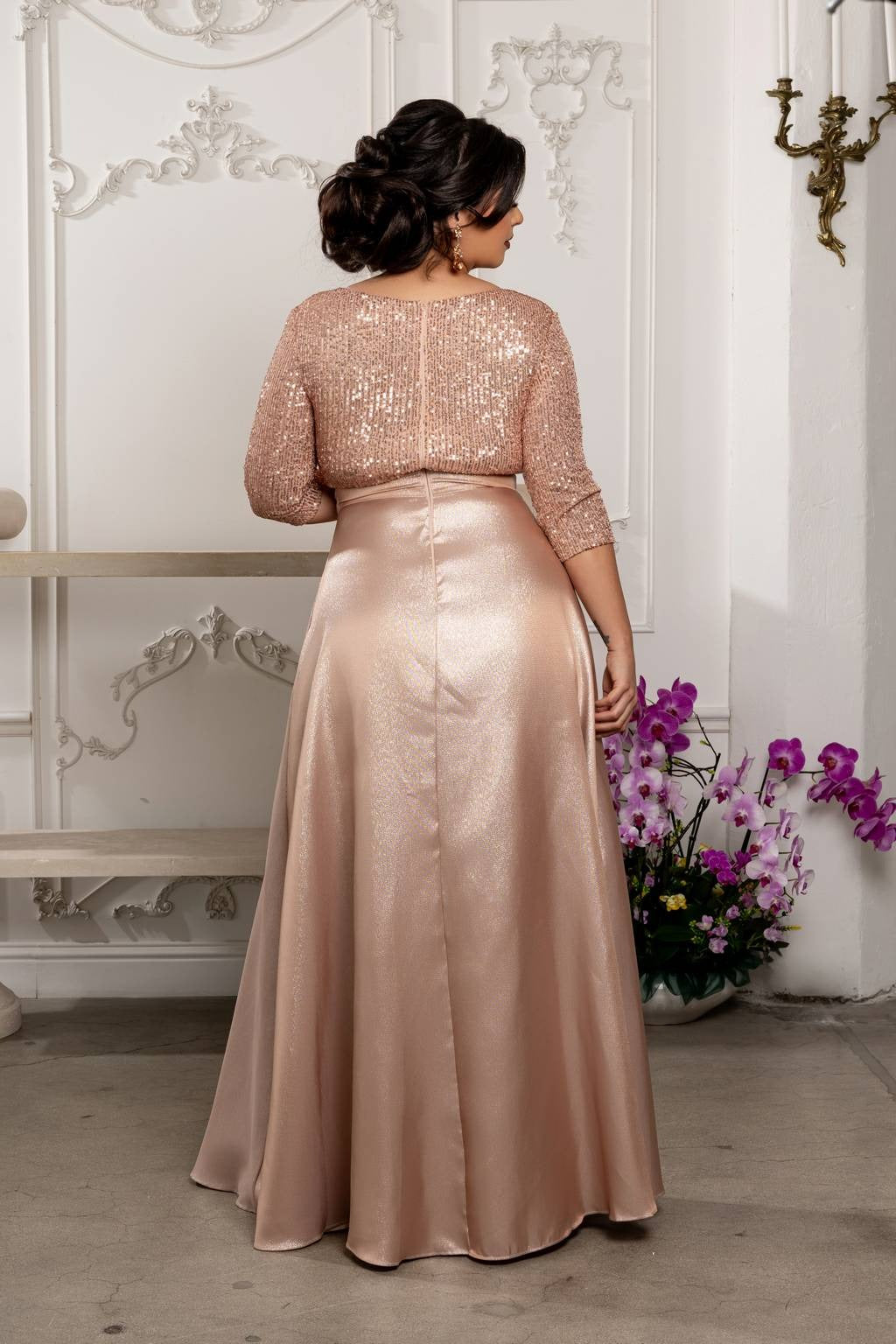 V-Neck Floor-Length Sequin Prom A-Line May Queen MQ1852