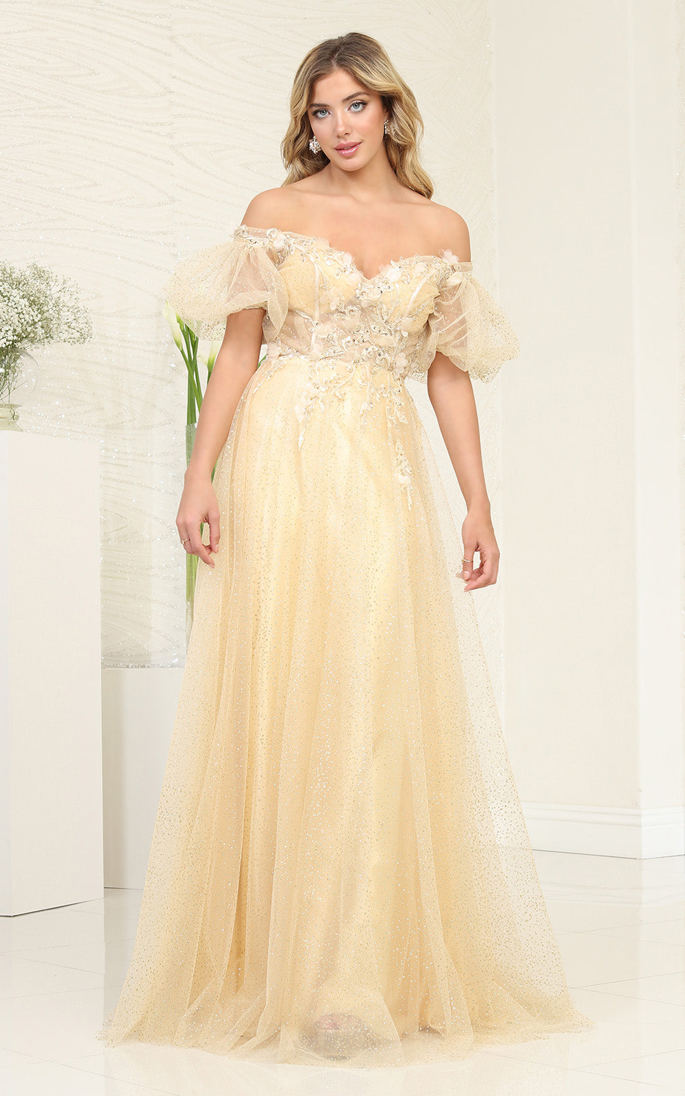 Off-the-Shoulder Floor-Length Tulle Prom A-Line May Queen 2033