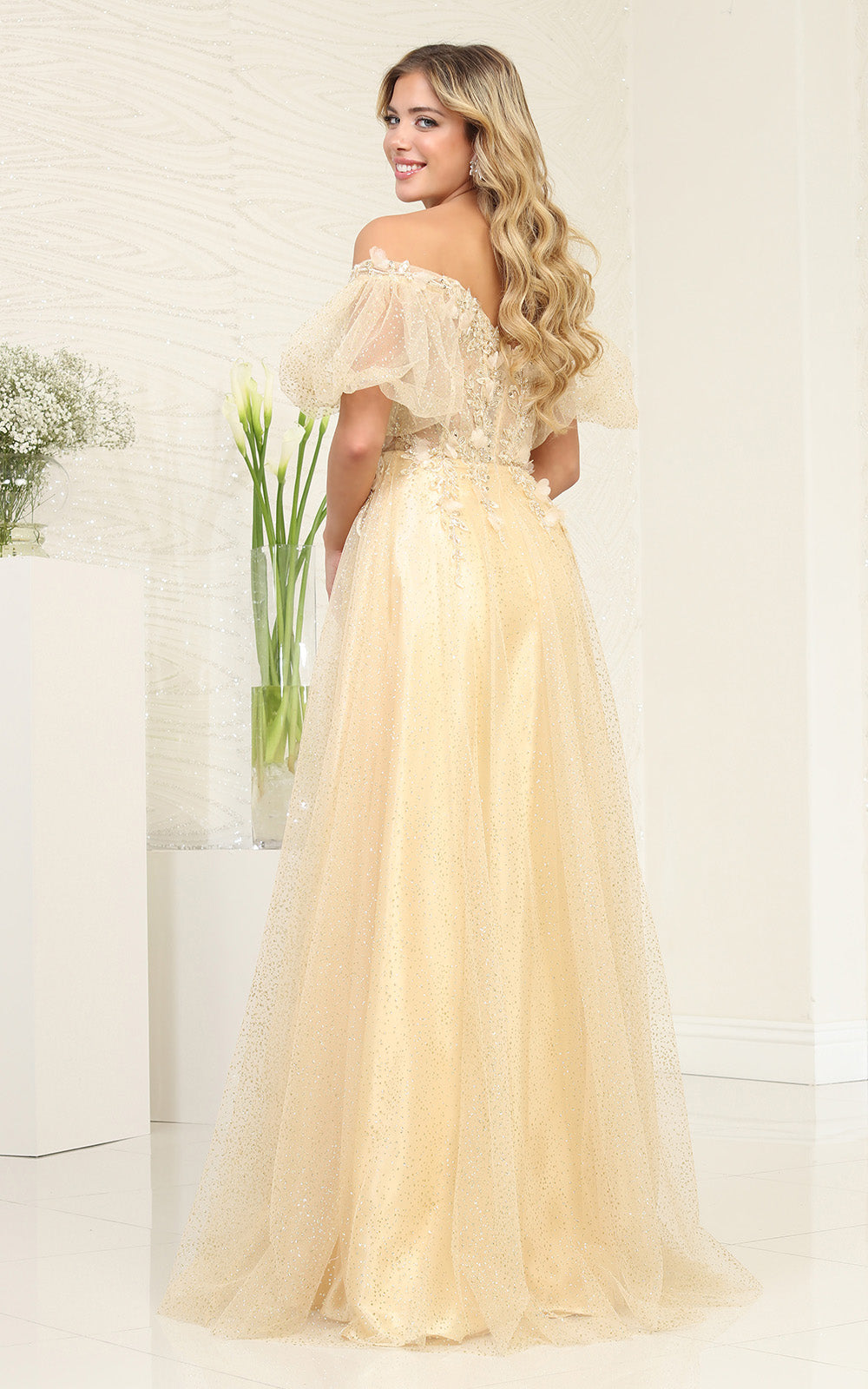 Off-the-Shoulder Floor-Length Tulle Prom A-Line May Queen 2033