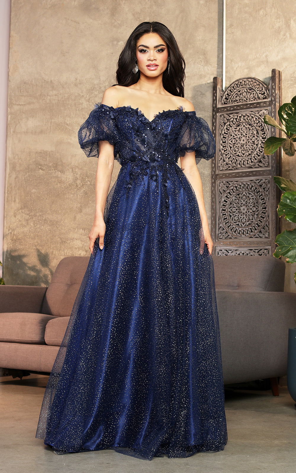 Off-the-Shoulder Floor-Length Tulle Prom A-Line May Queen 2033