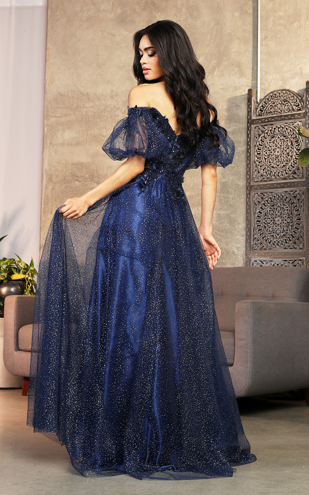 Off-the-Shoulder Floor-Length Tulle Prom A-Line May Queen 2033