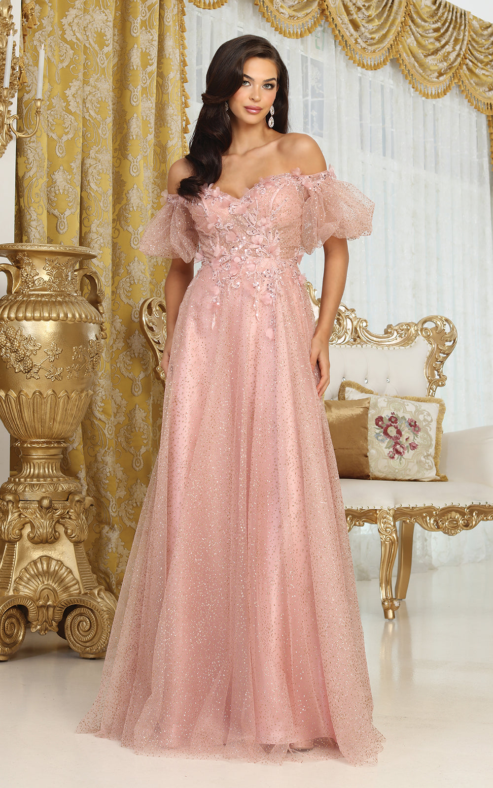 Off-the-Shoulder Floor-Length Tulle Prom A-Line May Queen 2033