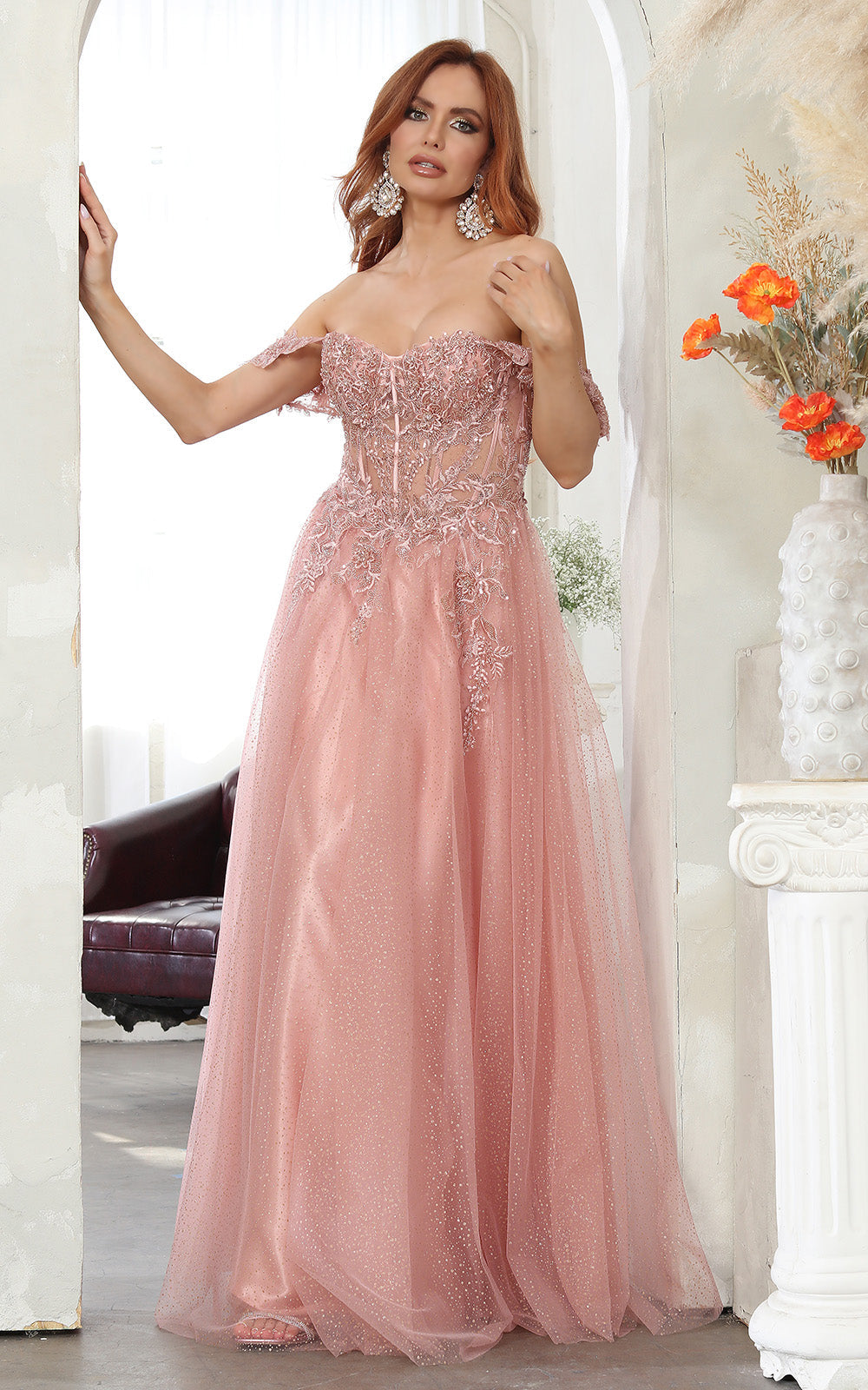 Off-the-Shoulder Floor-Length Tulle Prom A-Line May Queen 2079