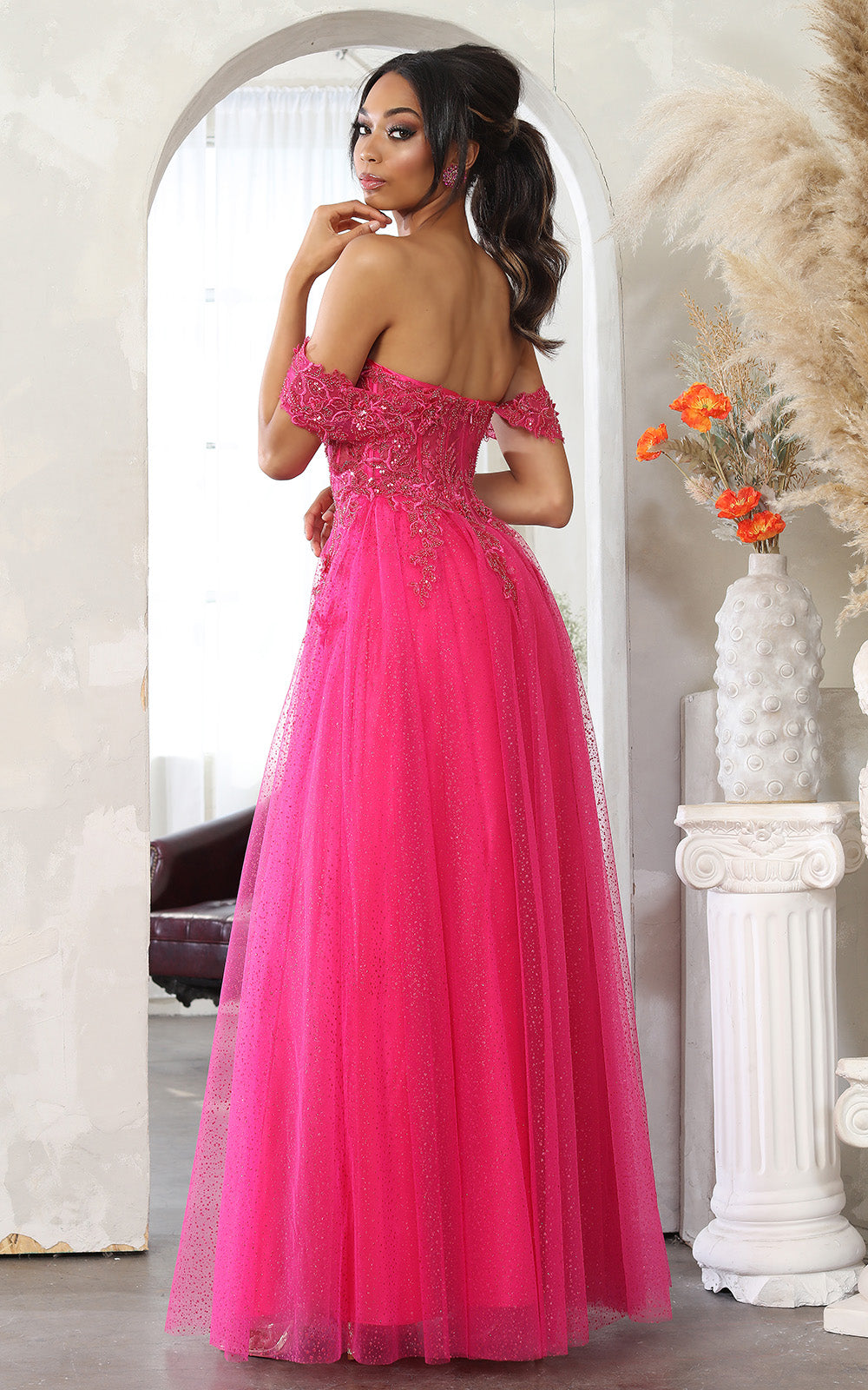 Off-the-Shoulder Floor-Length Tulle Prom A-Line May Queen 2079