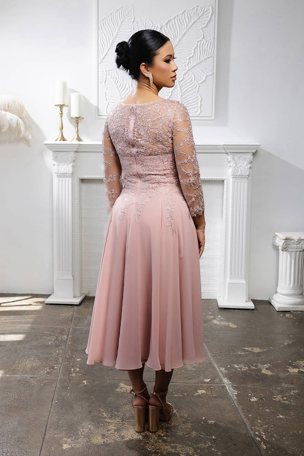 V-Neck Tea-Length Chiffon Mother of the Bride A-Line May Queen 2108