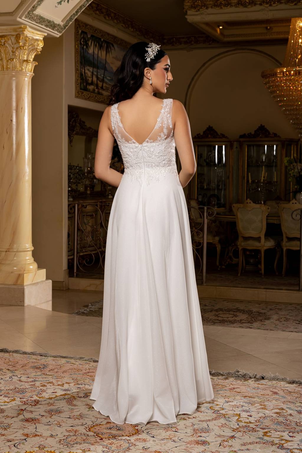 V-Neck Floor-Length Sequin Prom A-Line May Queen 2137