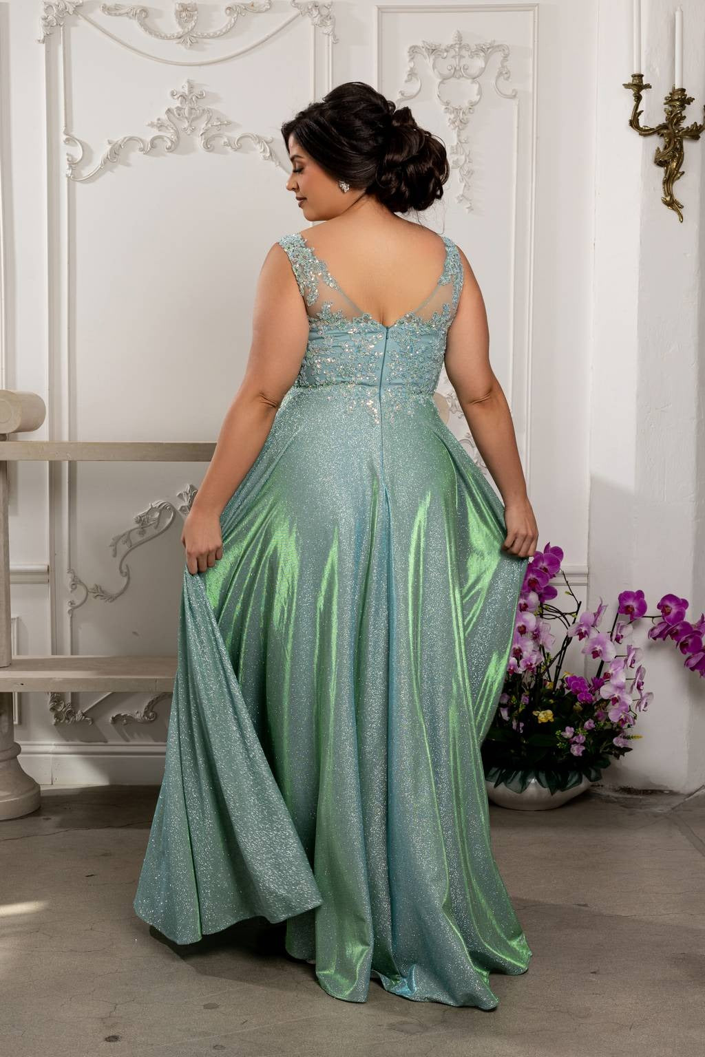 V-Neck Floor-Length Sequin Prom A-Line May Queen 2137