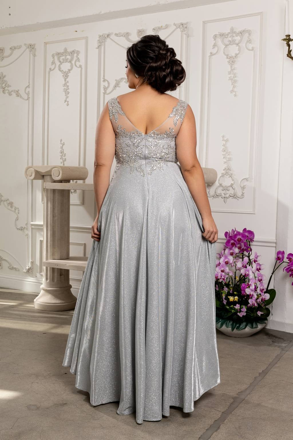 V-Neck Floor-Length Sequin Prom A-Line May Queen 2137