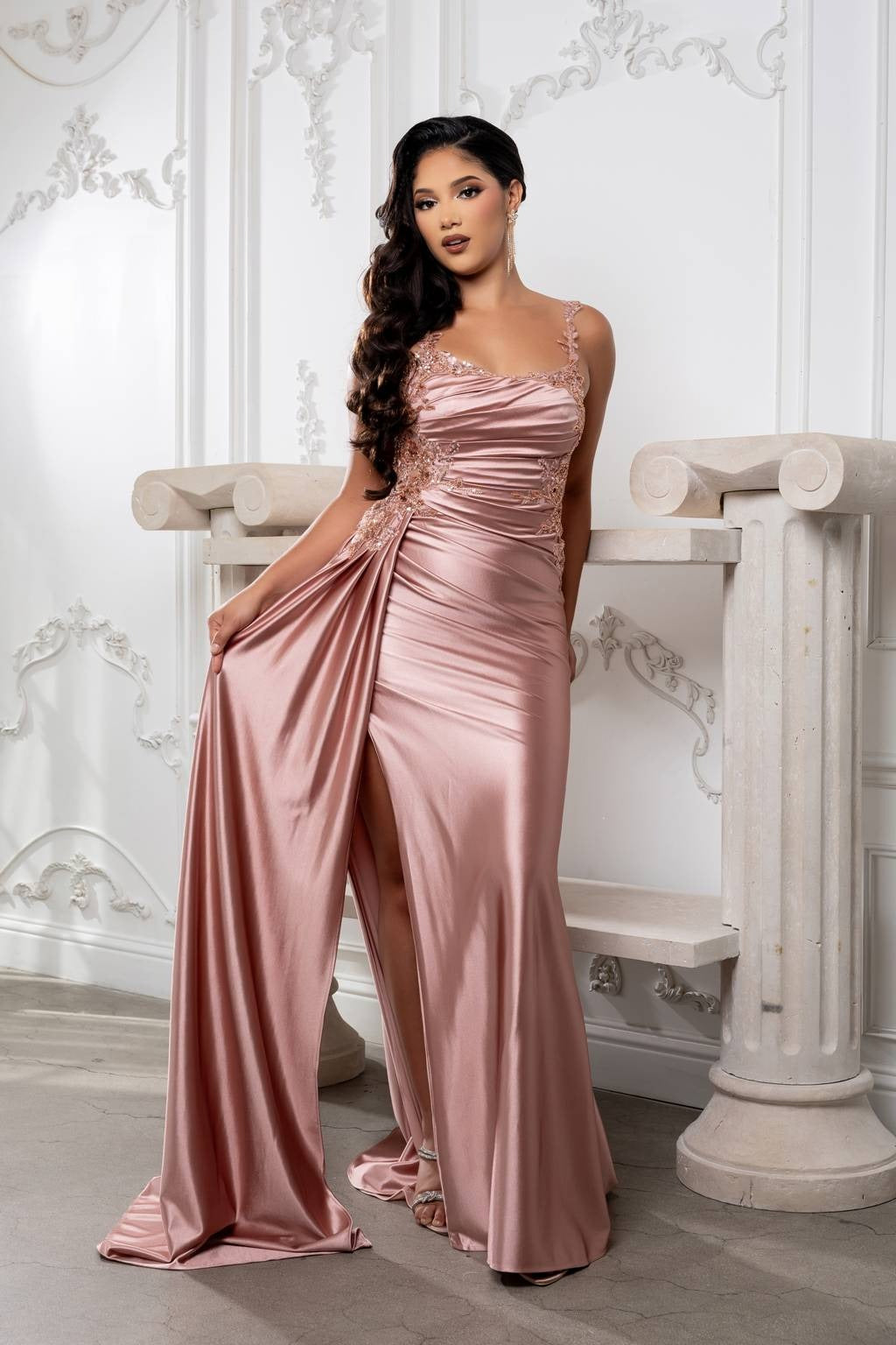 Square Floor-Length Satin Prom Sheath/Column May Queen 2145