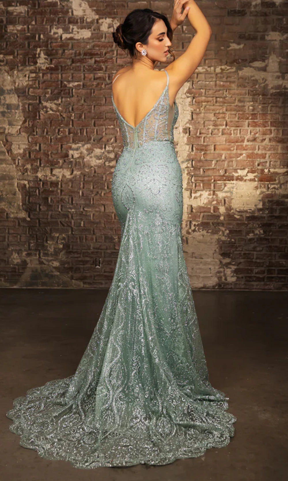 V-Neck Floor-Length Sequin Occasion Mermaid May Queen 2166