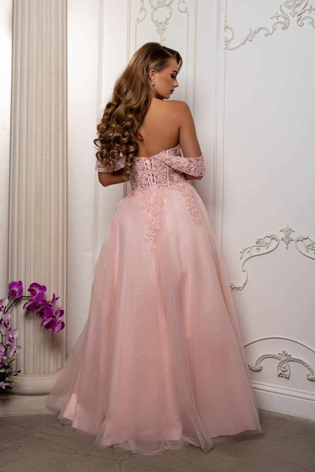 Off-the-Shoulder Floor-Length Tulle Prom Ball Gown May Queen MQ2176