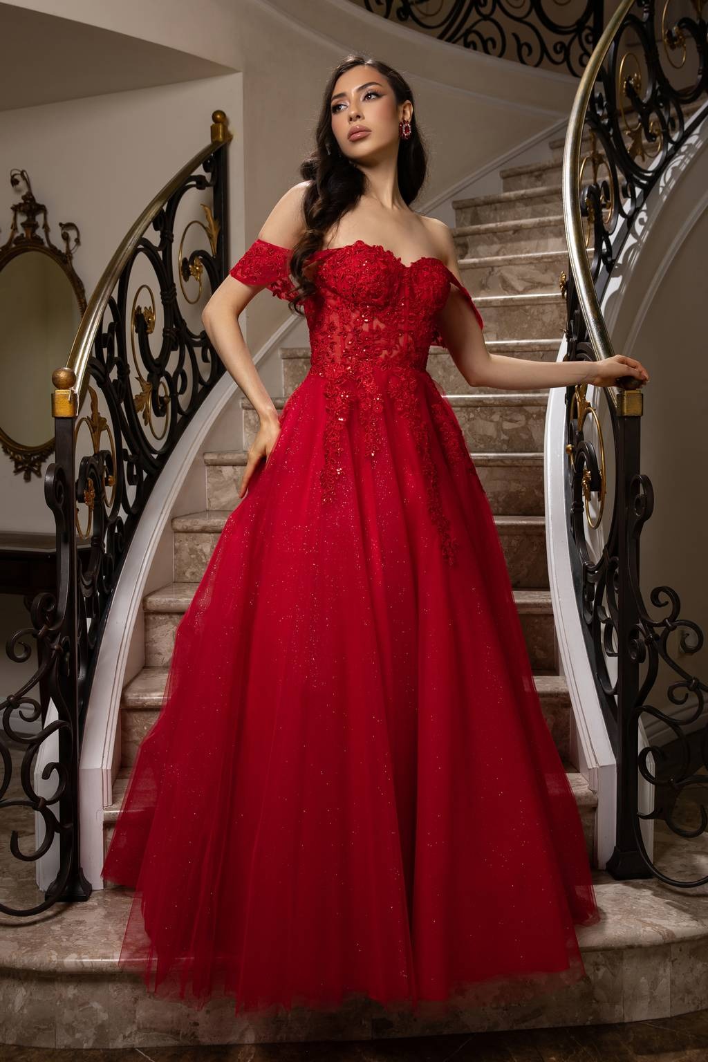 Off-the-Shoulder Floor-Length Tulle Prom Ball Gown May Queen MQ2176