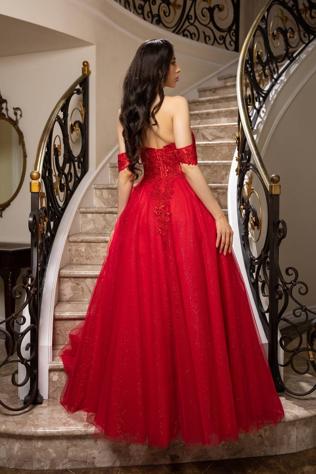 Off-the-Shoulder Floor-Length Tulle Prom Ball Gown May Queen MQ2176