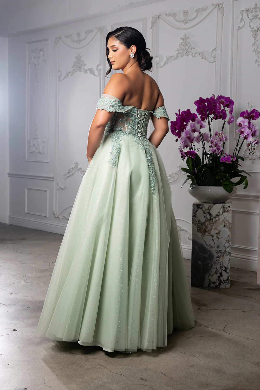 Off-the-Shoulder Floor-Length Tulle Prom Ball Gown May Queen MQ2176