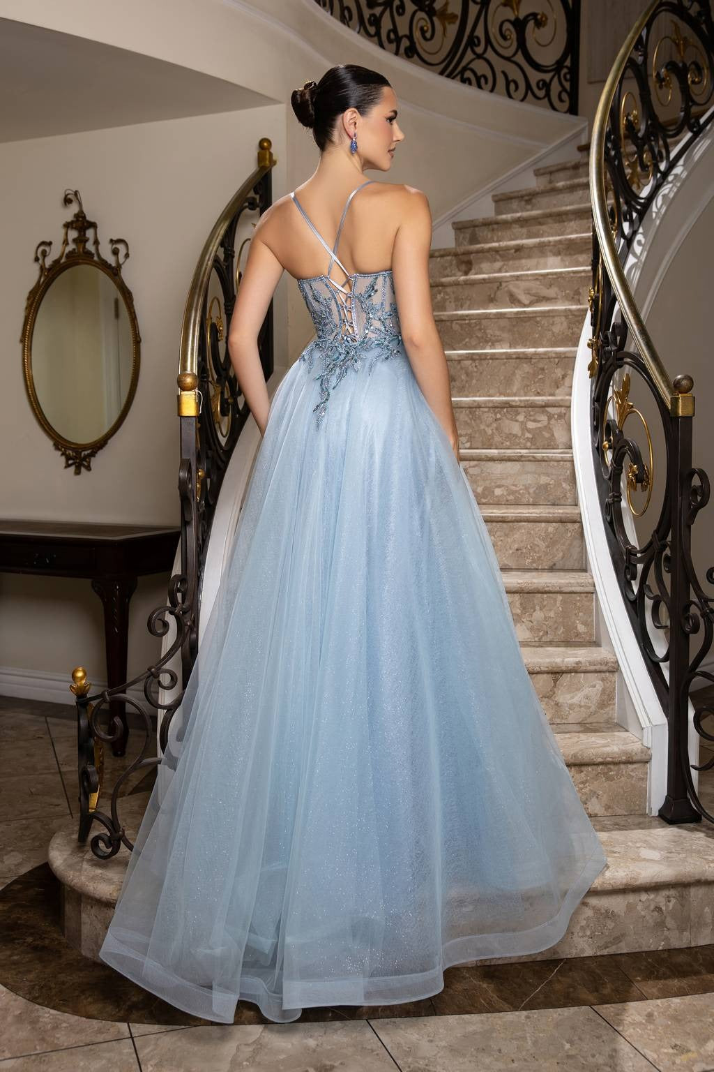 V-Neck Floor-Length Tulle Prom A-Line May Queen MQ2178