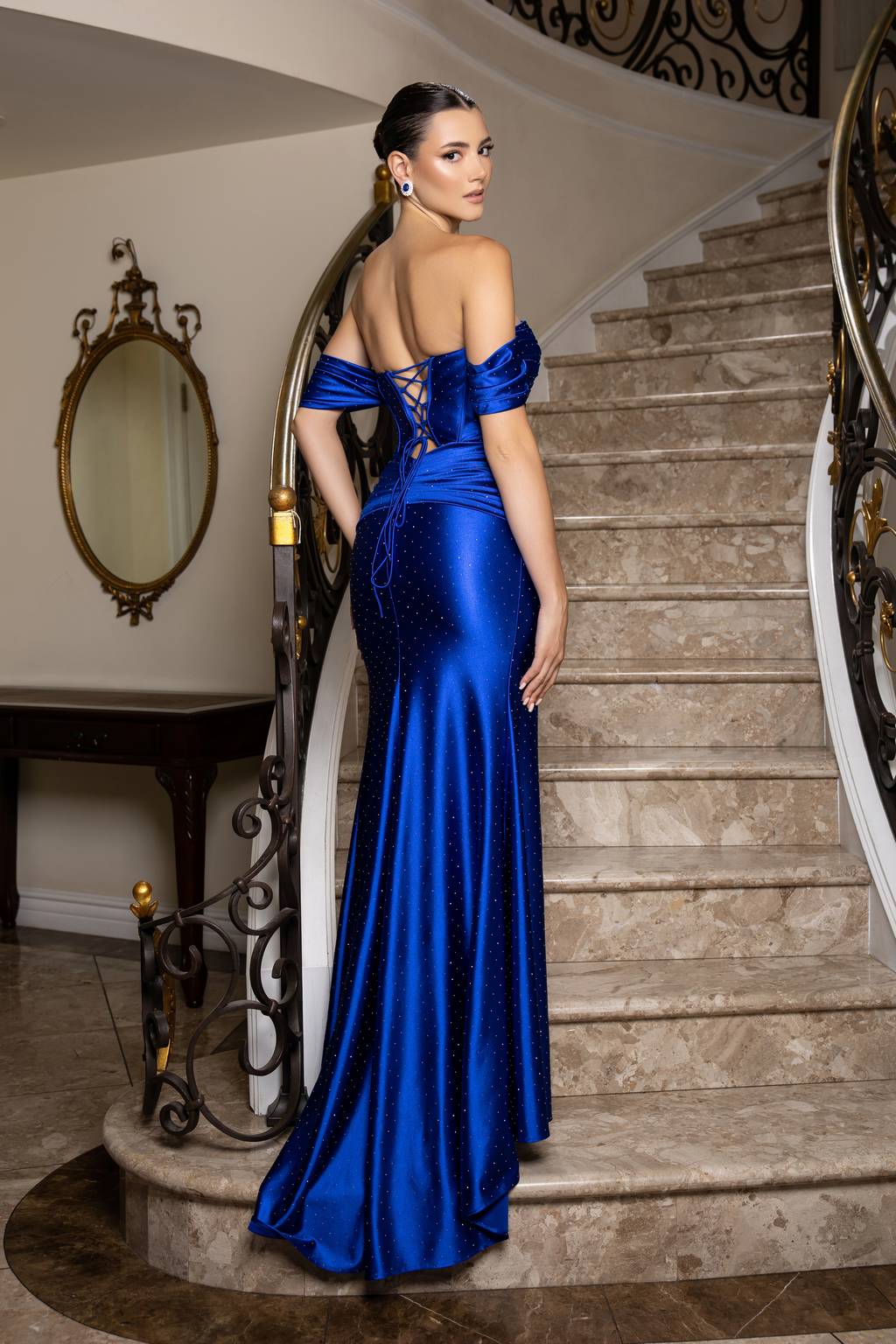 Off-the-Shoulder Floor-Length with Train Satin Prom Mermaid/Trumpet May Queen 2182