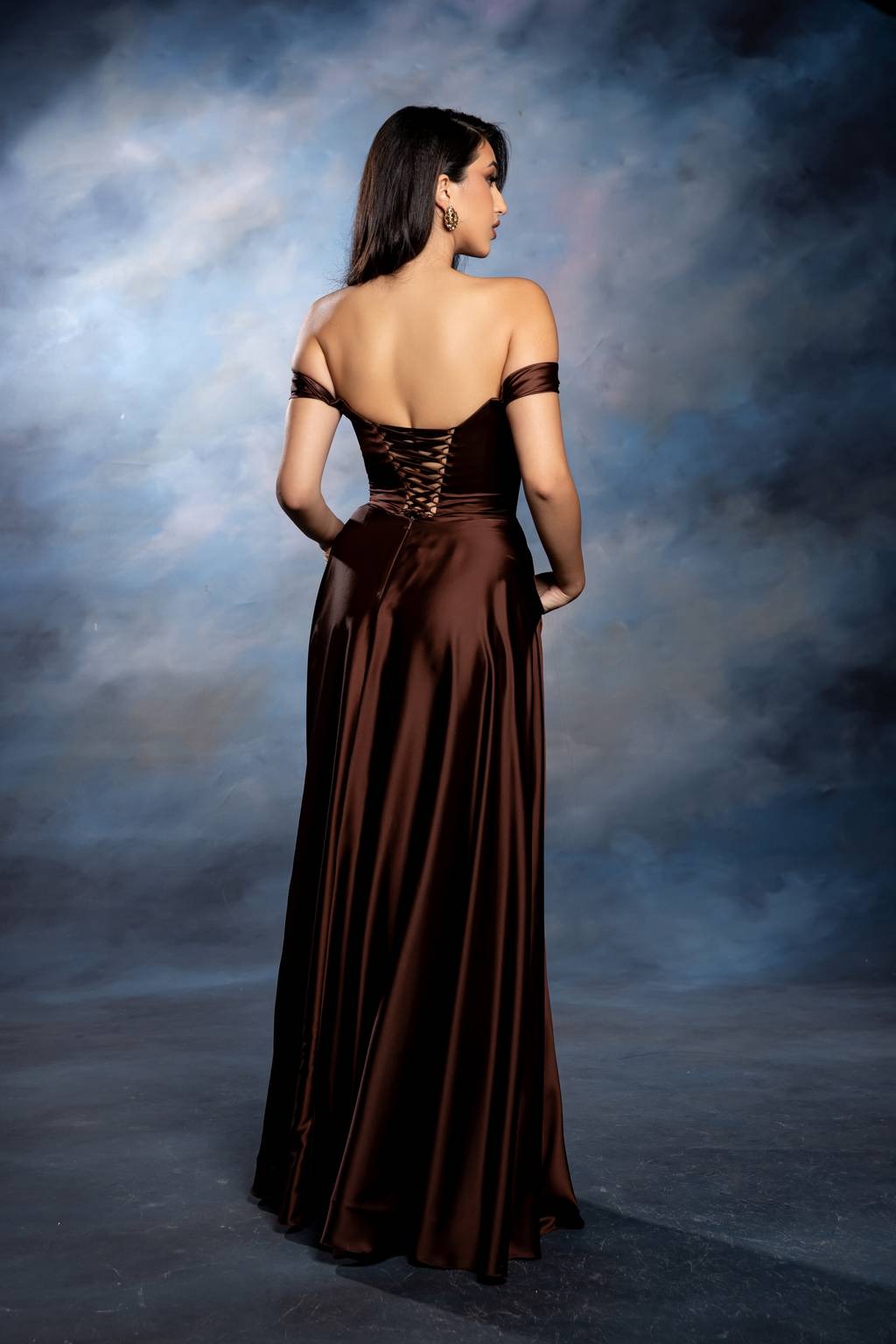 Off-the-Shoulder Floor-Length Satin Prom A-Line May Queen 2187
