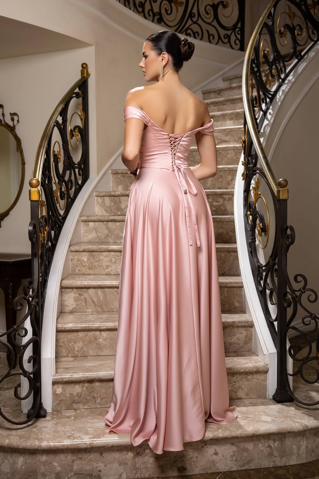 Off-the-Shoulder Floor-Length Satin Prom A-Line May Queen 2187