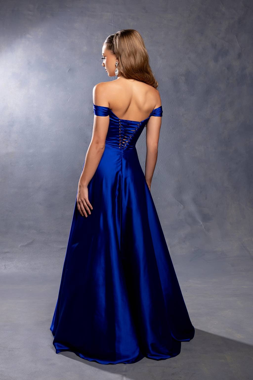 Off-the-Shoulder Floor-Length Satin Prom A-Line May Queen 2187