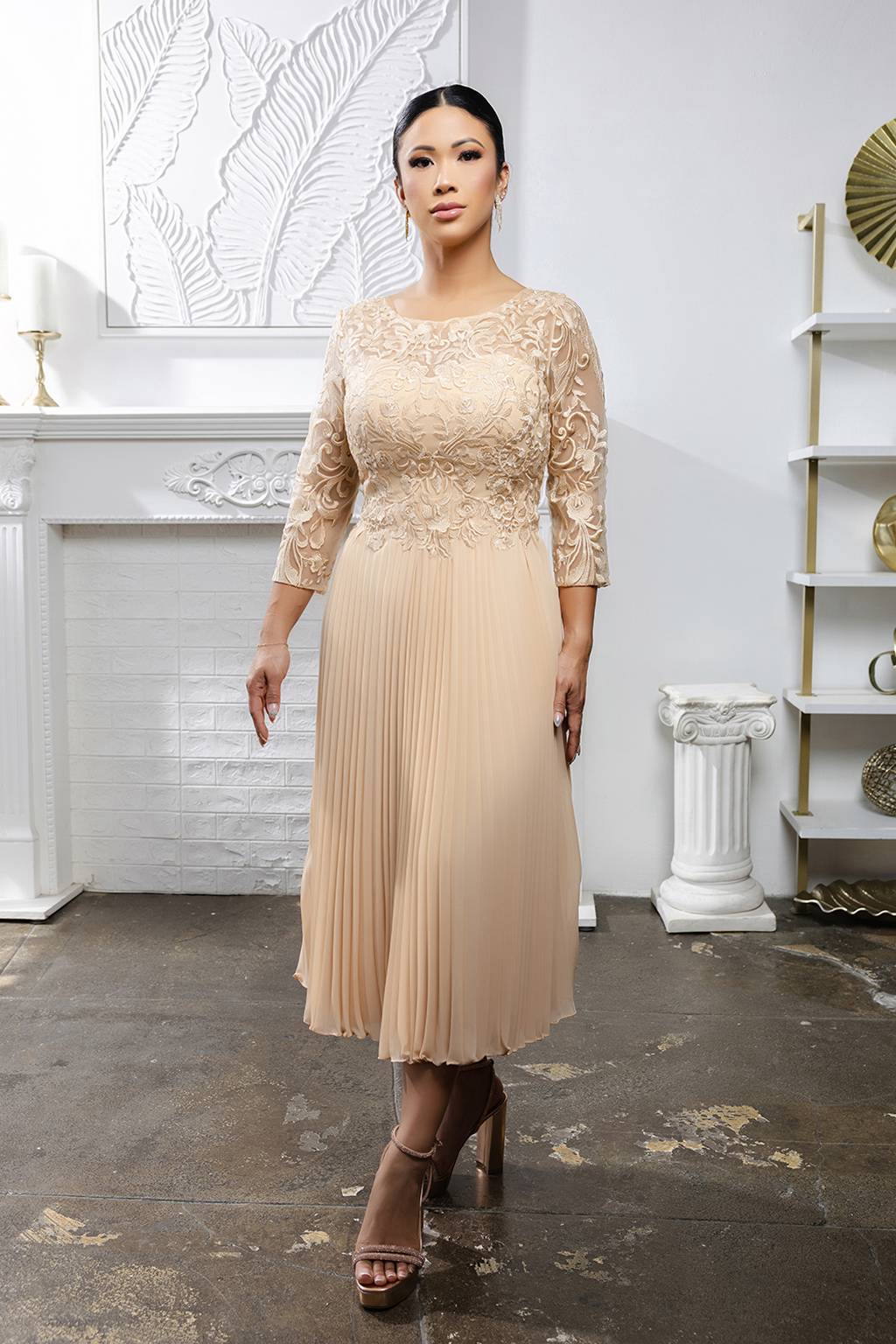 Jewel Midi Lace Mother of the Bride A-Line May Queen MQ2189