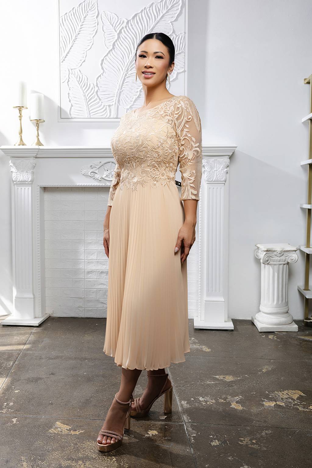 Jewel Midi Lace Mother of the Bride A-Line May Queen MQ2189