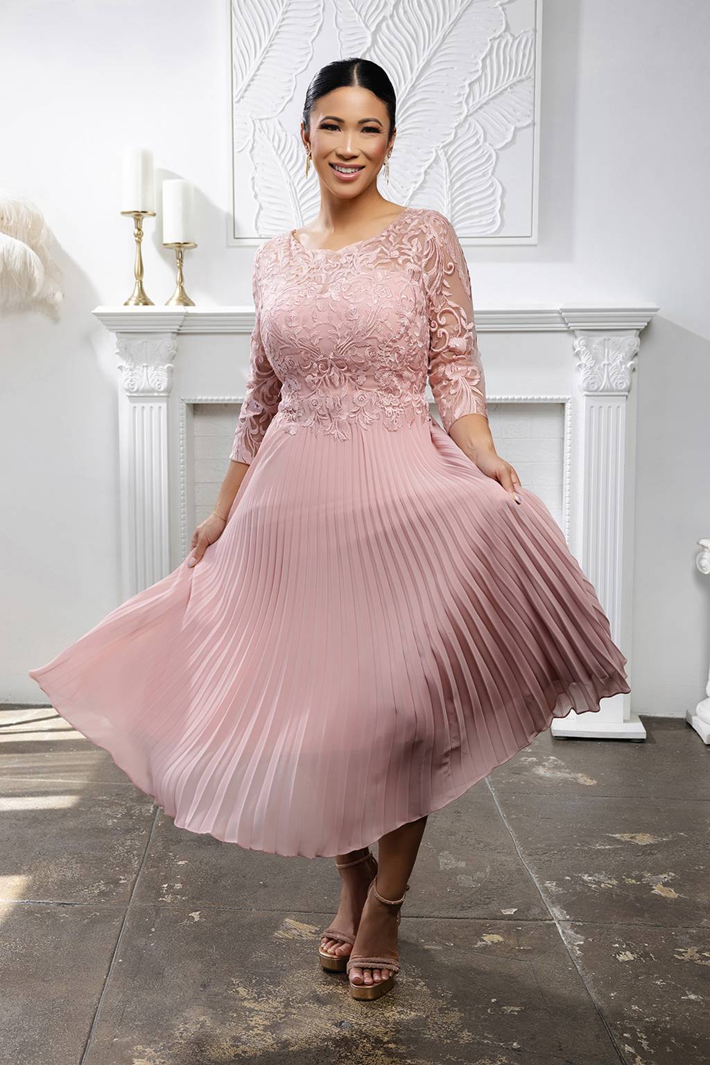 Jewel Midi Lace Mother of the Bride A-Line May Queen MQ2189