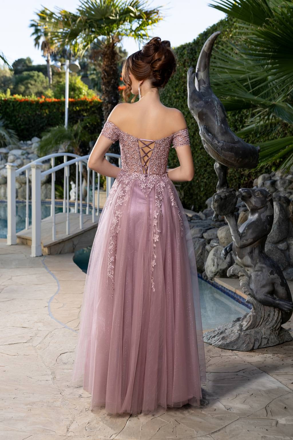 Off-the-Shoulder Floor-Length Tulle Prom A-Line May Queen MQ2200