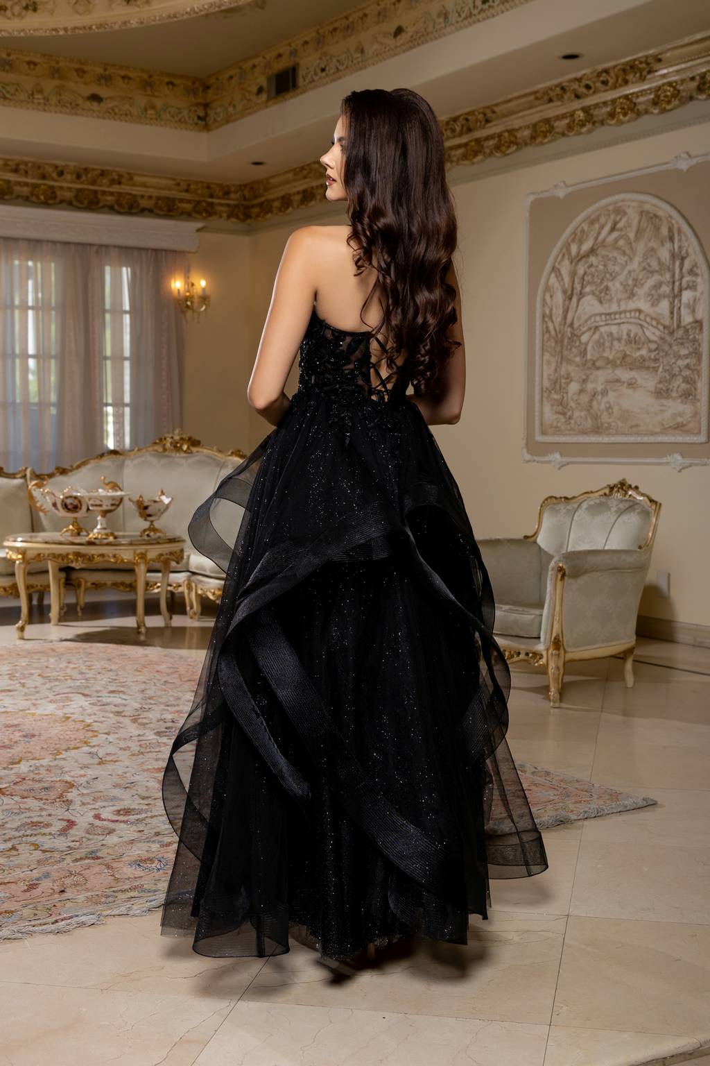 V-Neck Floor-Length Tulle Prom A-Line May Queen MQ2203
