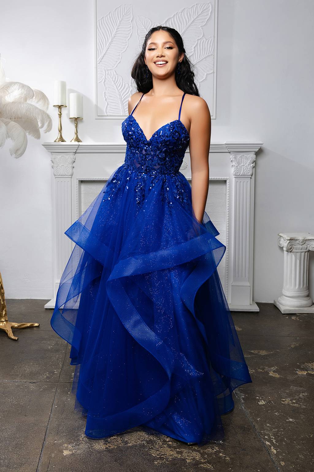 V-Neck Floor-Length Tulle Prom A-Line May Queen MQ2203