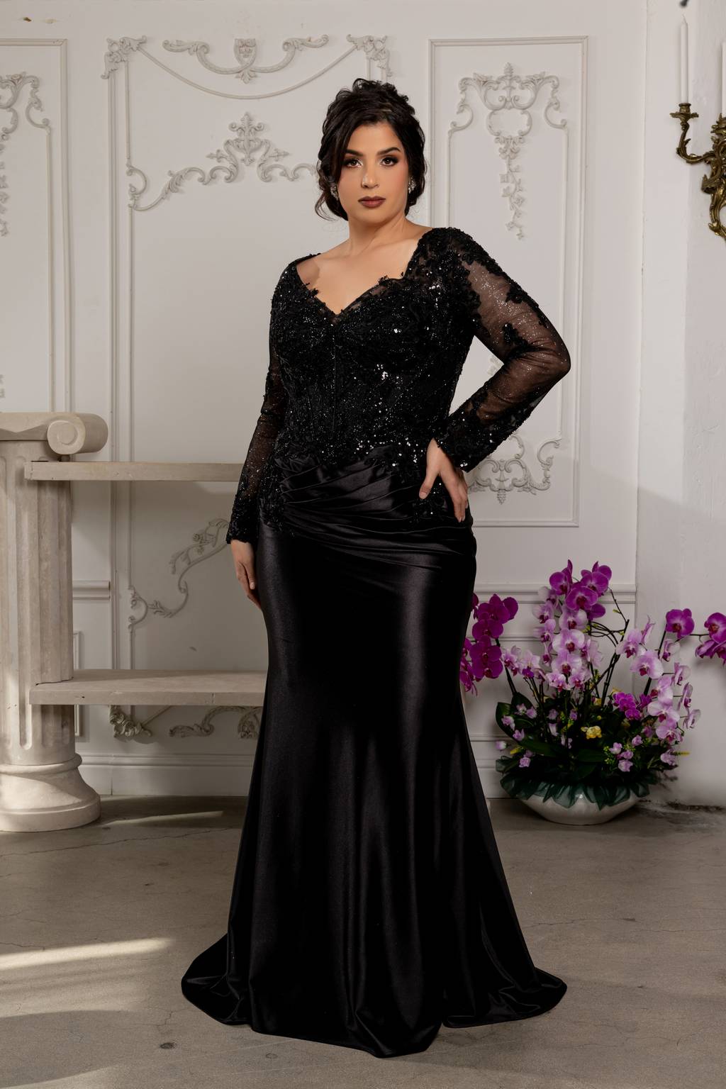 V-Neck Floor-Length Satin Evening Gown Mermaid May Queen 2204