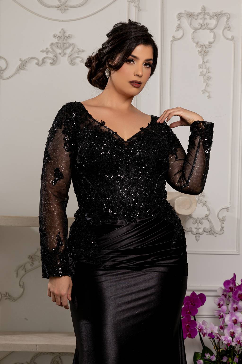 V-Neck Floor-Length Satin Evening Gown Mermaid May Queen 2204