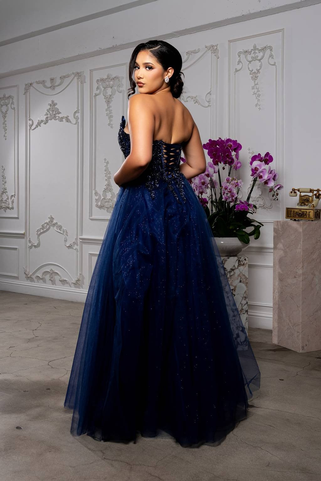 V-Neck Floor-Length Tulle Prom A-Line May Queen 2208