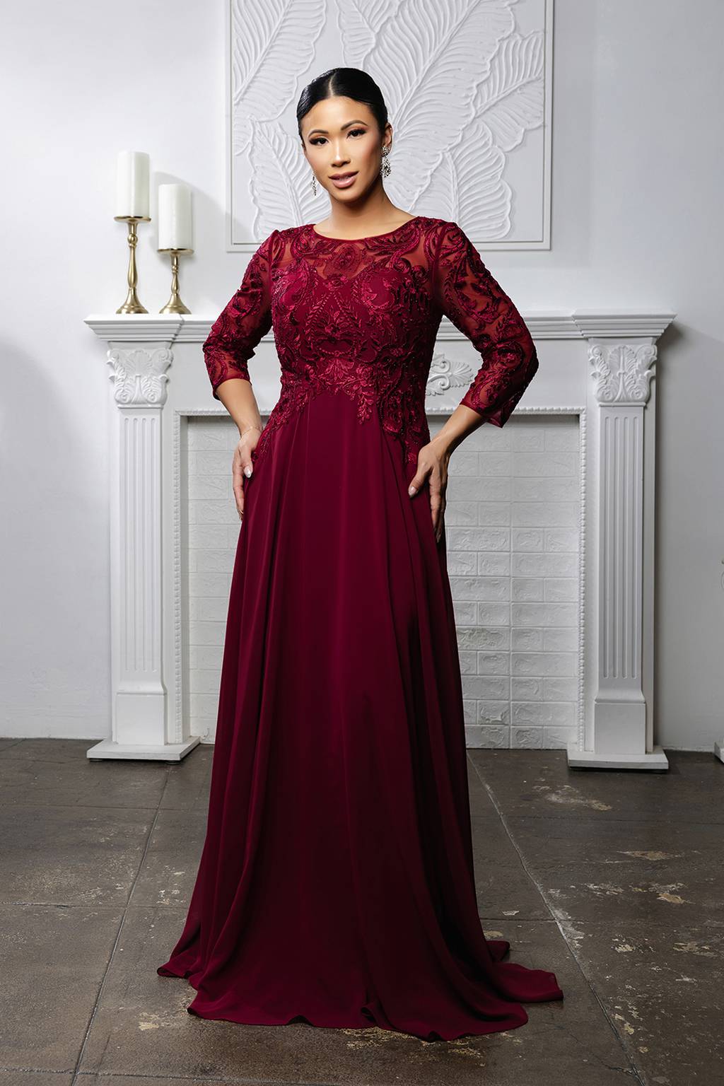 Illusion Floor-Length Chiffon Evening Gown A-Line May Queen MQ2210