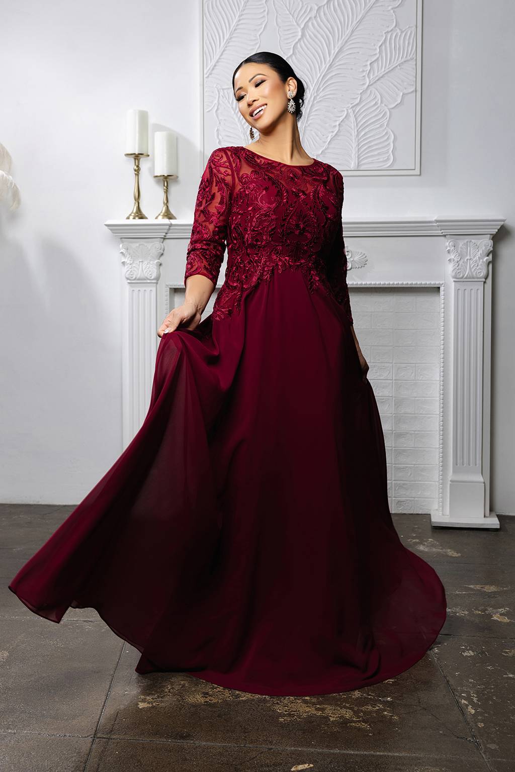 Illusion Floor-Length Chiffon Evening Gown A-Line May Queen MQ2210