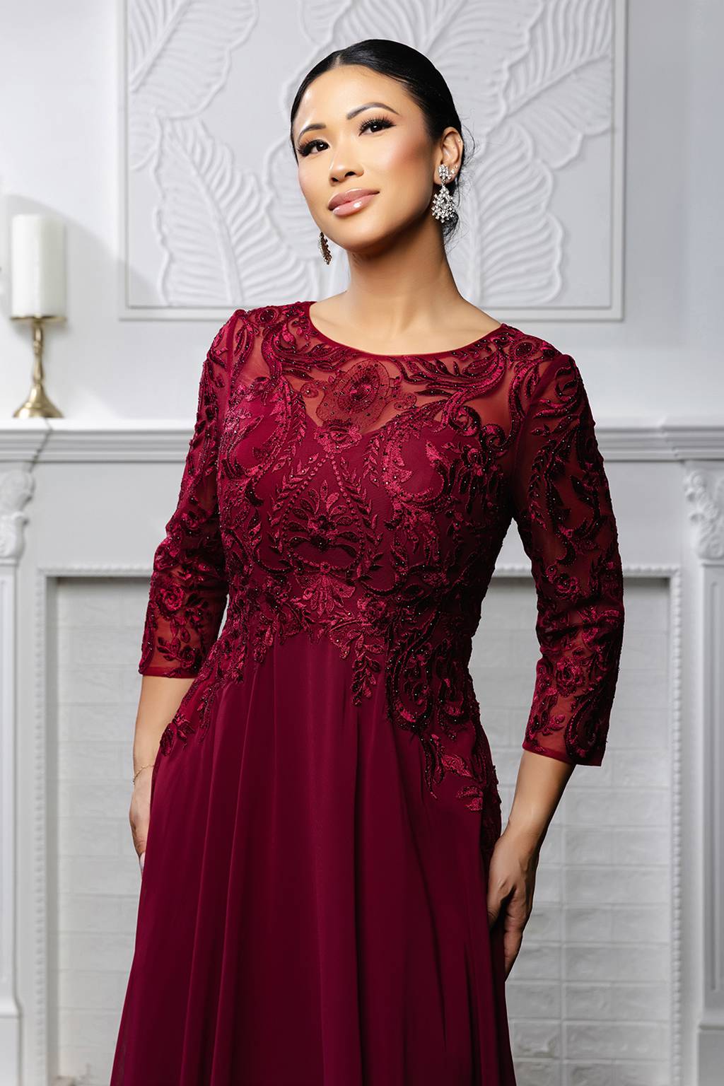 Illusion Floor-Length Chiffon Evening Gown A-Line May Queen MQ2210