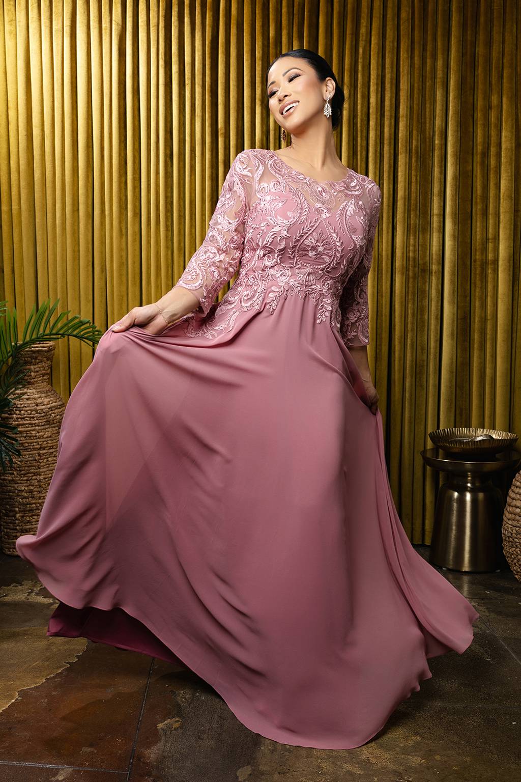 Illusion Floor-Length Chiffon Evening Gown A-Line May Queen MQ2210