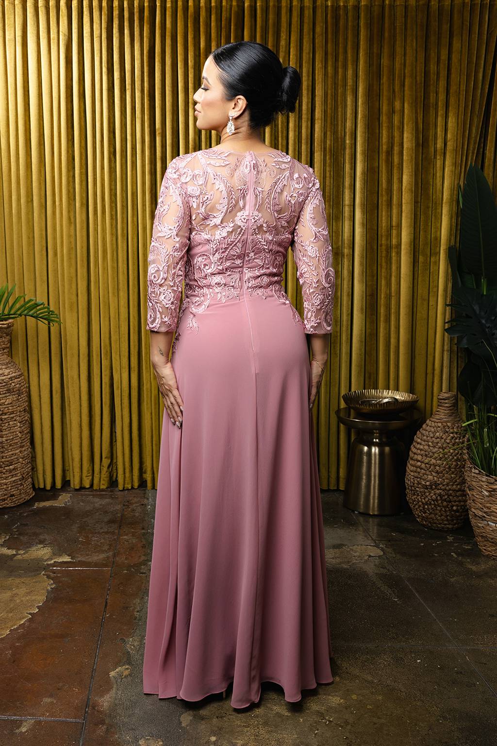 Illusion Floor-Length Chiffon Evening Gown A-Line May Queen MQ2210