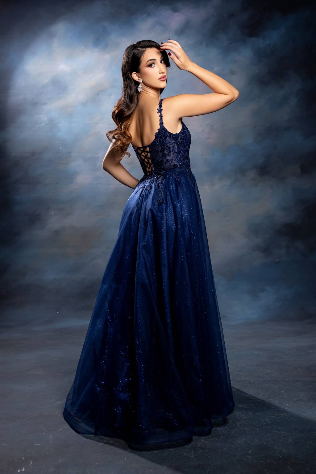 V-Neck Floor-Length Tulle Prom A-Line May Queen MQ2212