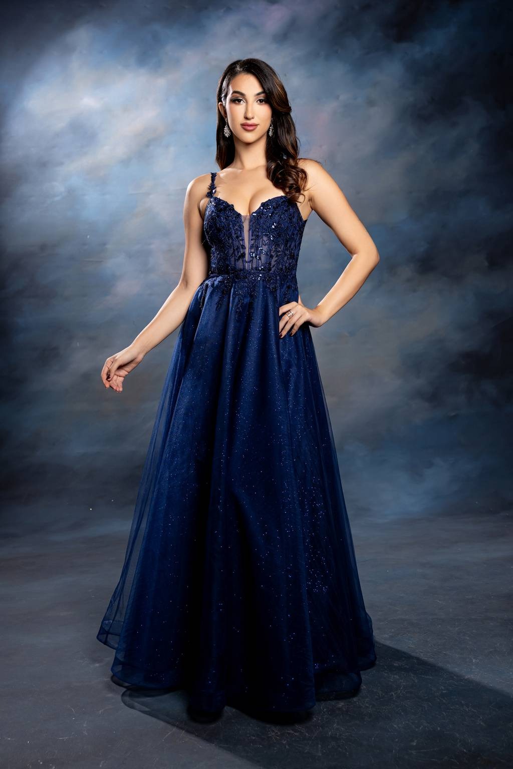 V-Neck Floor-Length Tulle Prom A-Line May Queen MQ2212