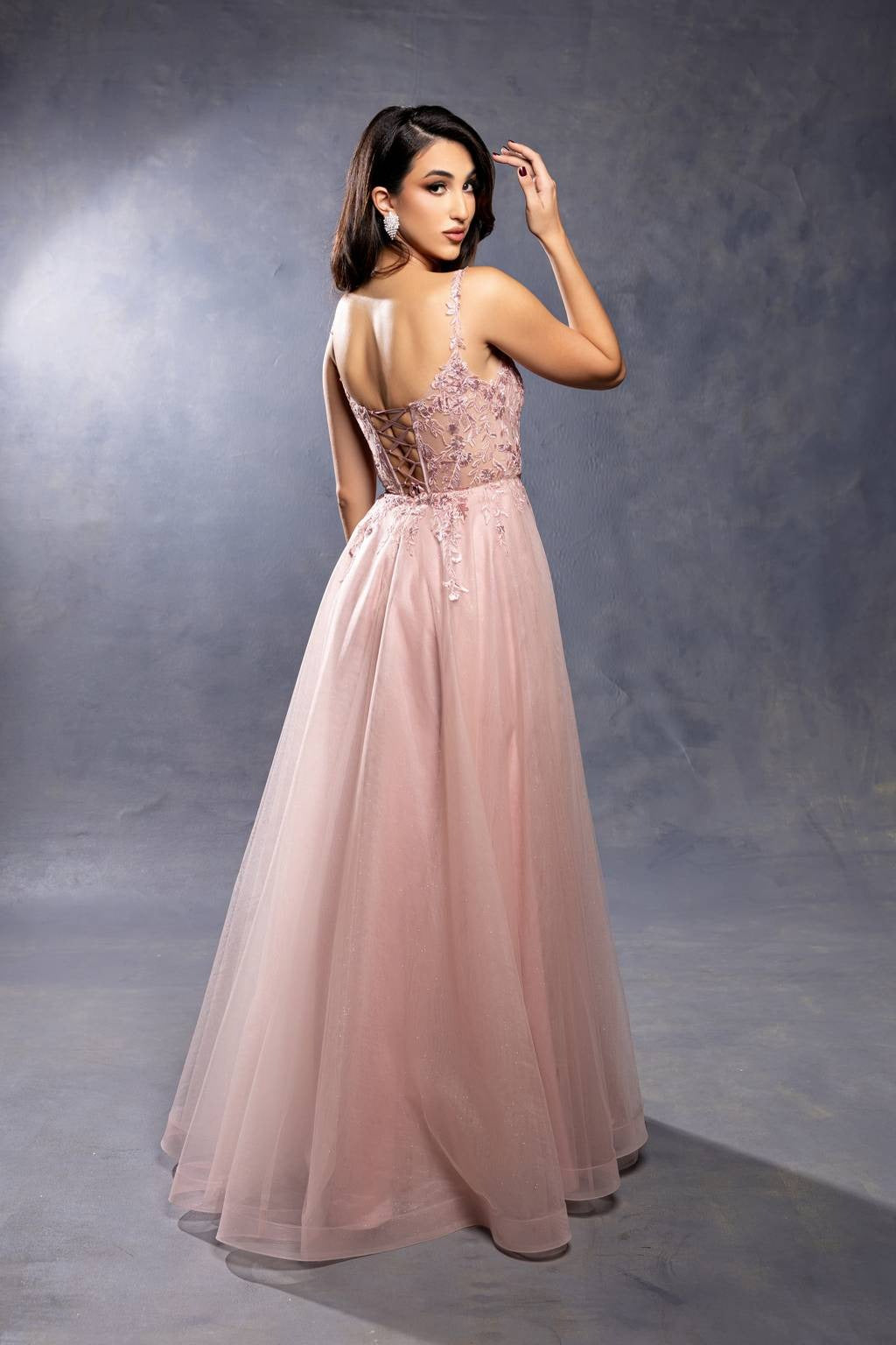 V-Neck Floor-Length Tulle Prom A-Line May Queen MQ2212