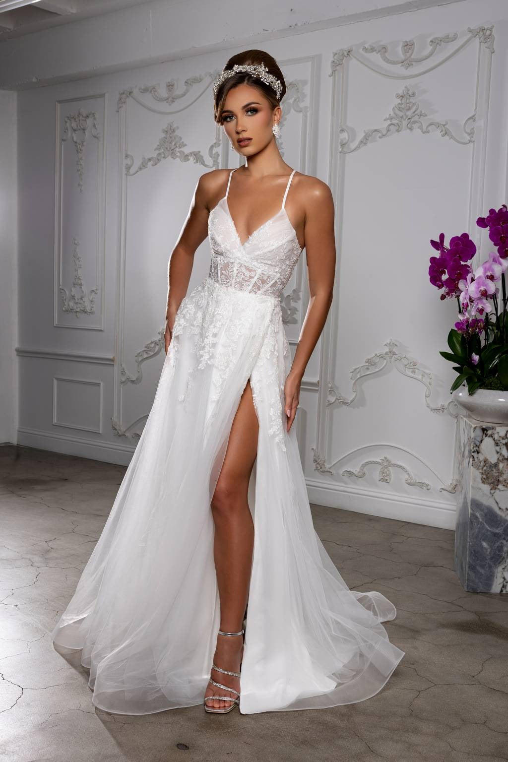 V-Neck Floor-Length Tulle Prom A-Line May Queen MQ2220