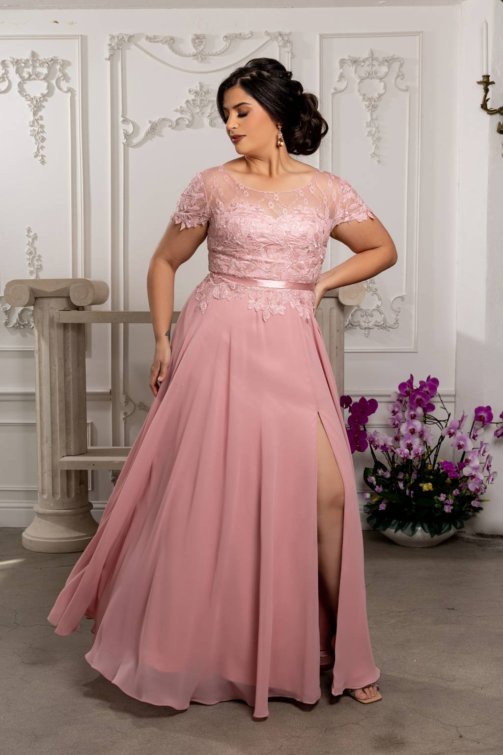 Illusion Floor-Length Chiffon Evening Gown A-Line May Queen 2223